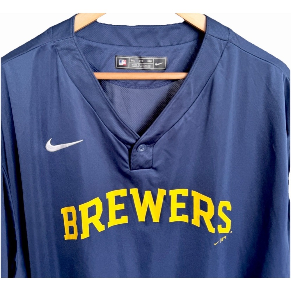 Nike MLB Milwaukee Brewers Navy Blue Performance Jersey Shirt Mens 3XL - Picture 2 of 5